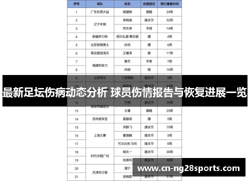 最新足坛伤病动态分析 球员伤情报告与恢复进展一览