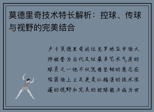 莫德里奇技术特长解析：控球、传球与视野的完美结合