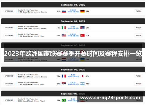2023年欧洲国家联赛赛季开赛时间及赛程安排一览